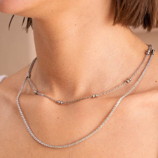 Women's Stainless Steel Necklace – Dely Silver, Adjustable – Meiva necklace view 2