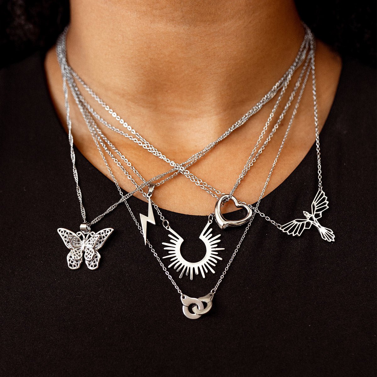 Necklace Energy Lightning Bolt Pendant Silver – Meiva necklace view 2