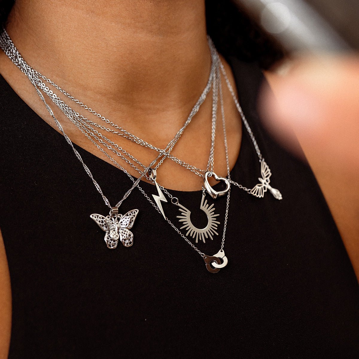 Necklace Energy Lightning Bolt Pendant Silver – Meiva necklace view 3