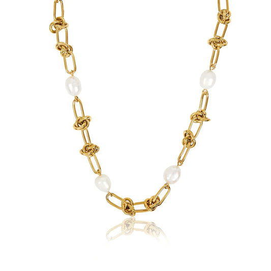 Necklace Knot and Pearl 18K Gold-Plated in 18K gold-plated, pearl – Meiva necklace