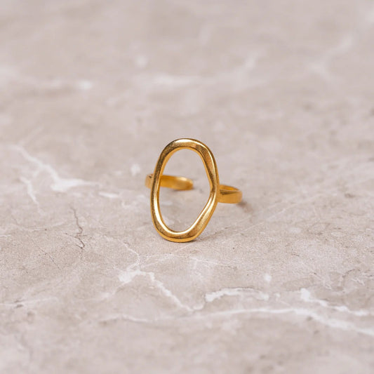 Women's Stainless Steel 18K Gold-Plated Ring – Abstract Organic Contour, Layered – Meiva ring view 2