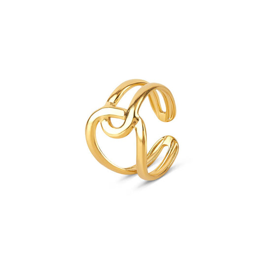 Women's Stainless Steel 18K Gold-Plated Ring – Abstract Links Adjustable, Statement – Meiva ring