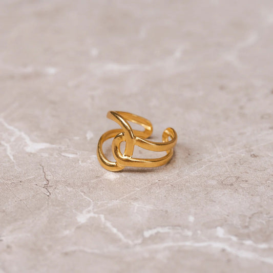Women's Stainless Steel 18K Gold-Plated Ring – Abstract Links Adjustable, Statement – Meiva ring view 2