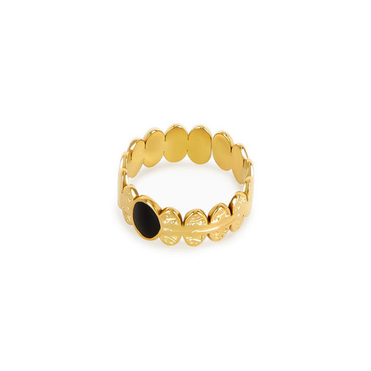 Women's Stainless Steel 18K Gold-Plated Ring – Adjustable Black Onyx Stone, Statement – Meiva ring