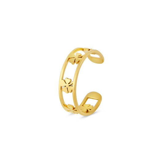 Women's Stainless Steel 18K Gold-Plated Ring – Adjustable Open Clover, Dainty – Meiva ring