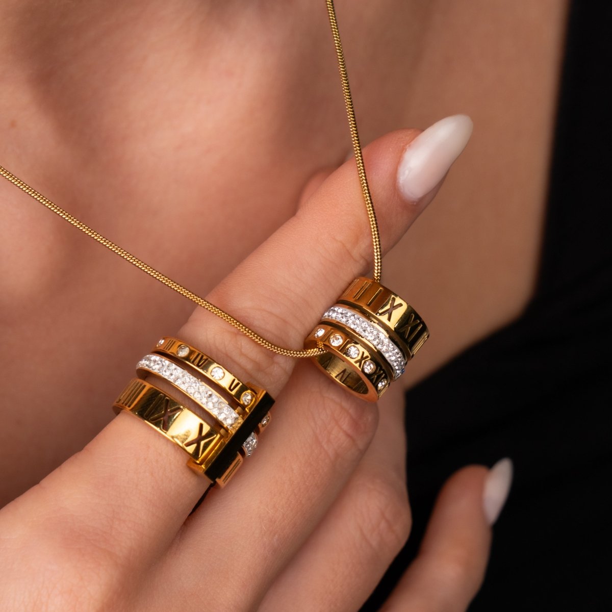Ring Triple Roman Numeral Ring 18K Gold Plated in 18K gold-plated – Meiva ring view 2