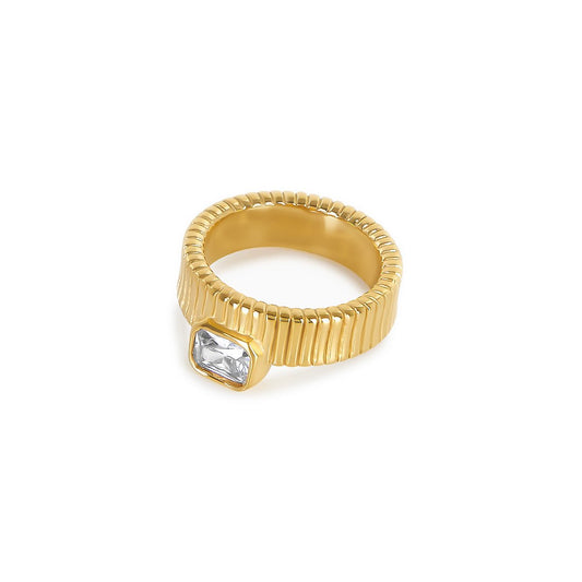 Women's Stainless Steel 18K Gold-Plated Crystal Ring – Capri – Meiva ring