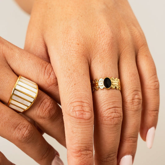 Women's Stainless Steel 18K Gold-Plated Ring – Coliseum, Statement – Meiva ring view 2