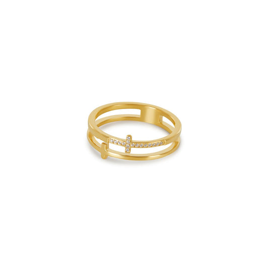 Women's Stainless Steel 18K Gold-Plated Ring – Cross – Meiva ring