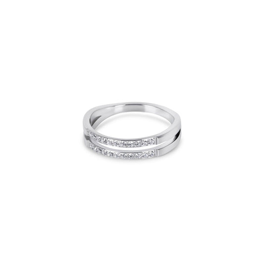 Women's Stainless Steel 18K Gold-Plated Ring – Double Sparkling Silver – Meiva ring