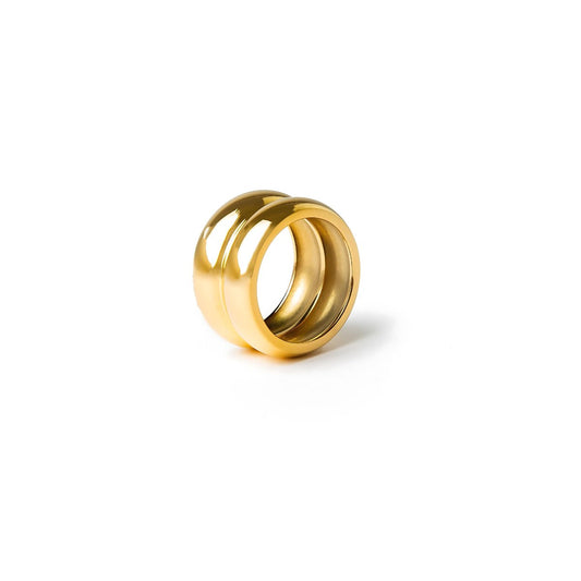 Women's Stainless Steel 18K Gold-Plated Ring – Double Chunky, Statement – Meiva ring