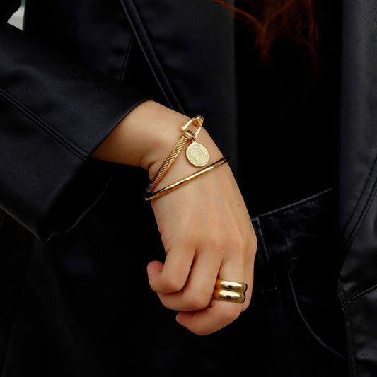 Women's Stainless Steel 18K Gold-Plated Ring – Double Chunky, Statement – Meiva ring view 2
