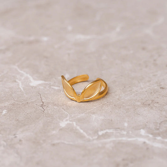 Women's Stainless Steel 18K Gold-Plated Ring – Leaves Adjustable, Dainty – Meiva ring view 2