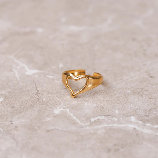 Women's Stainless Steel 18K Gold-Plated Ring – Abstract Heart Adjustable, Dainty – Meiva ring view 2