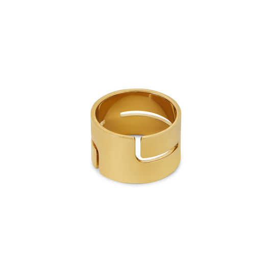 Women's Stainless Steel 18K Gold-Plated Ring – Hi-Lo Chunky, Statement – Meiva ring
