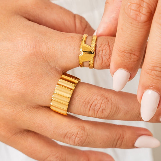 Women's Stainless Steel 18K Gold-Plated Ring – Love Adjustable, Dainty – Meiva ring view 2