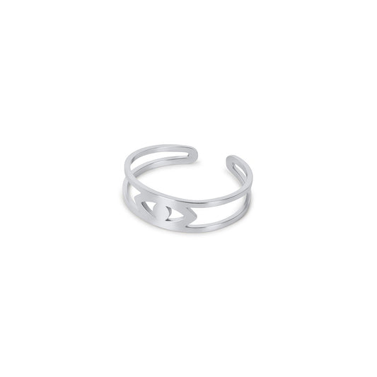 Women's Stainless Steel Ring – Adjustable Evil Eye Silver, Layered – Meiva ring