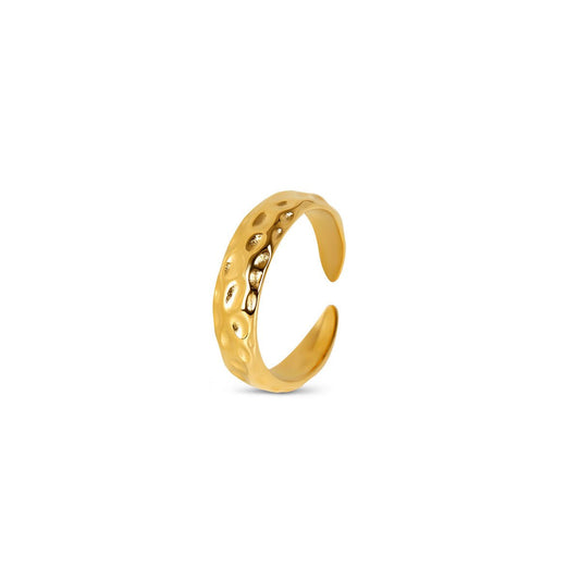 Women's Stainless Steel 18K Gold-Plated Ring – Lunar Texture – Meiva ring